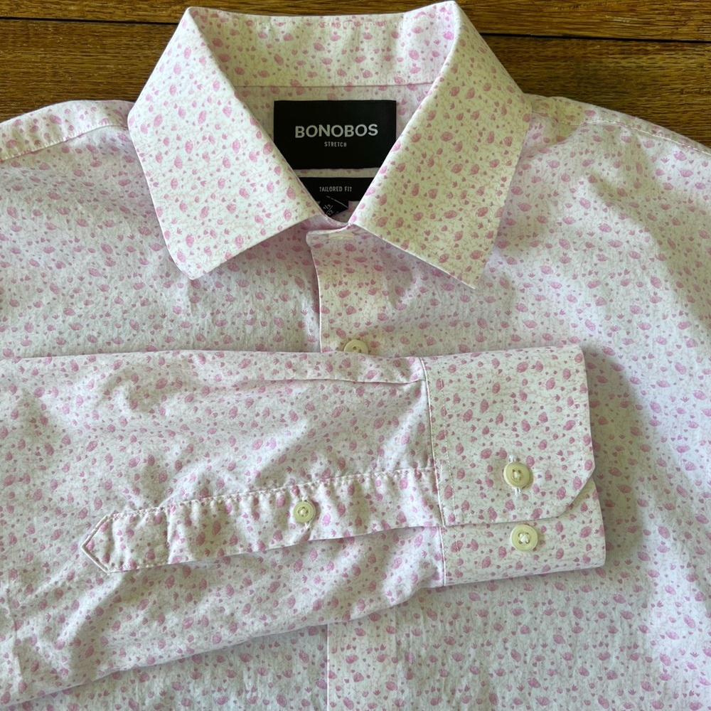 Bonobos Dress Shirt Pink Floral Slim Fit Cotton Long Sleeve Button Down 15.5/32